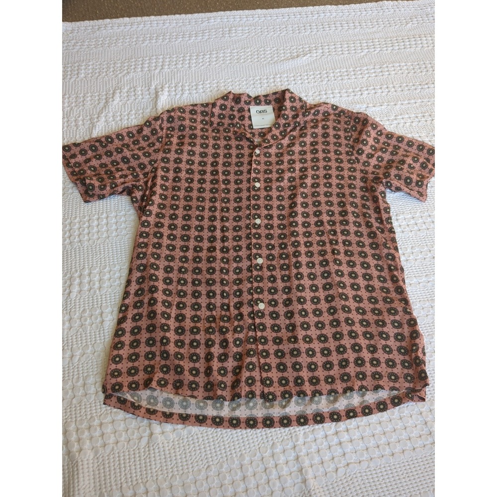 OAS Blush Lumo Viscose Short Sleeve Button Up Shirt Size XL